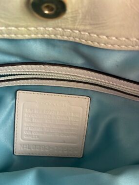 Coach White Leather Tote with Light Blue Lining